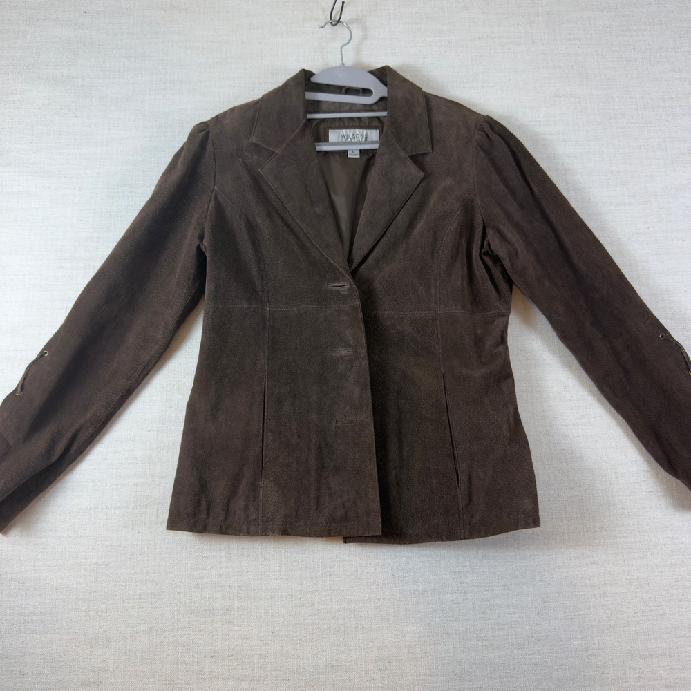 Wilsons Leather Maxima Brown Suede Blazer Jacket Womens L Lace Up Sleeve
